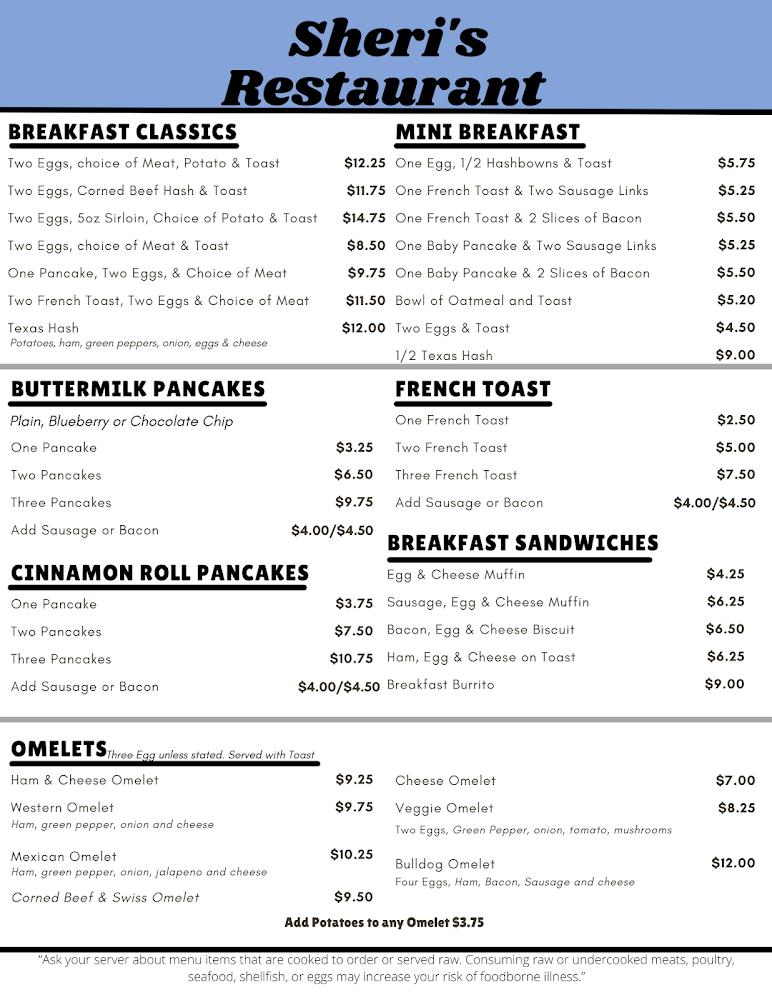 Sheri's Restaurant Menu image 1